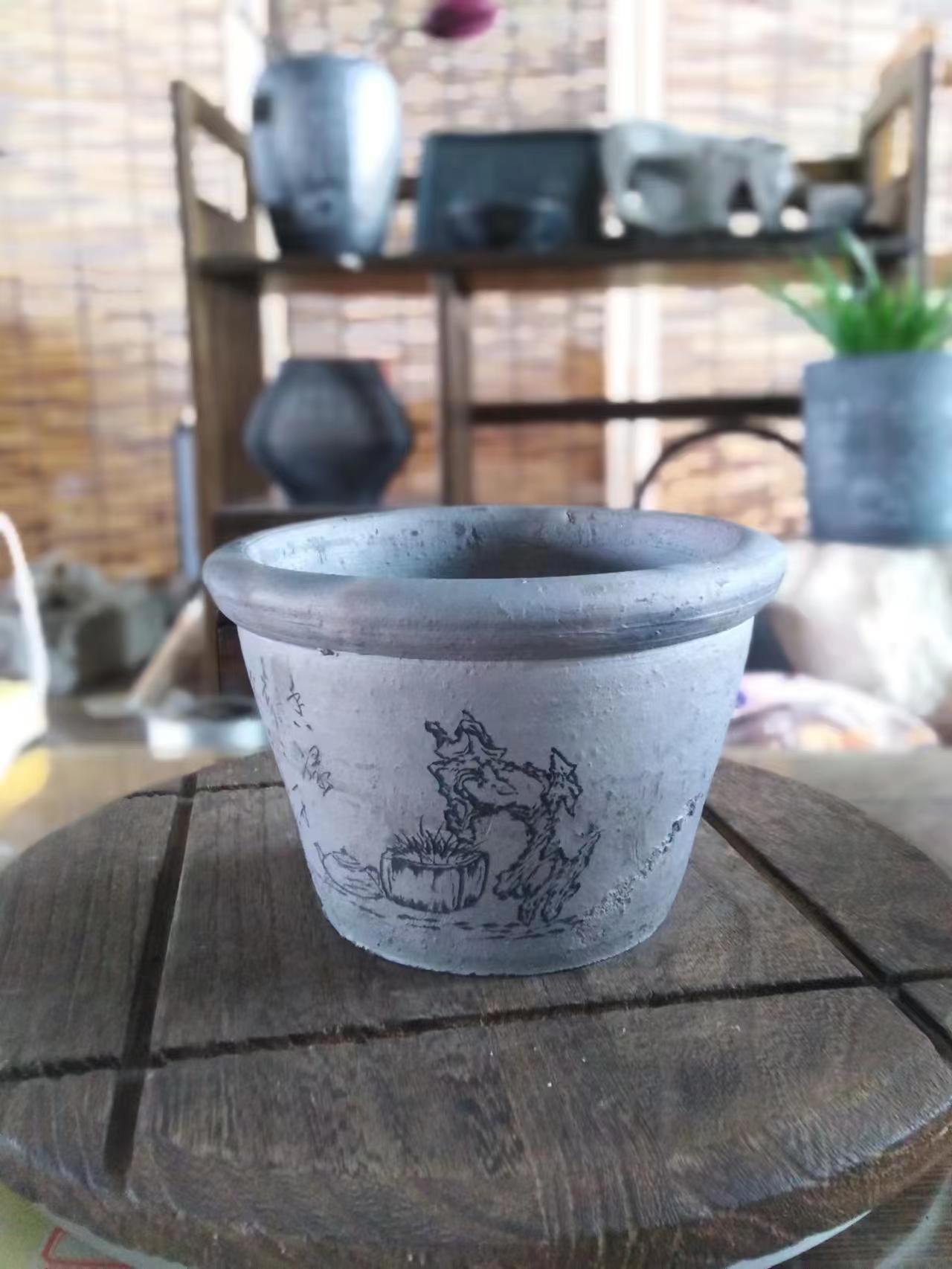 黑陶土陶菖蒲盆以讲解截图为准