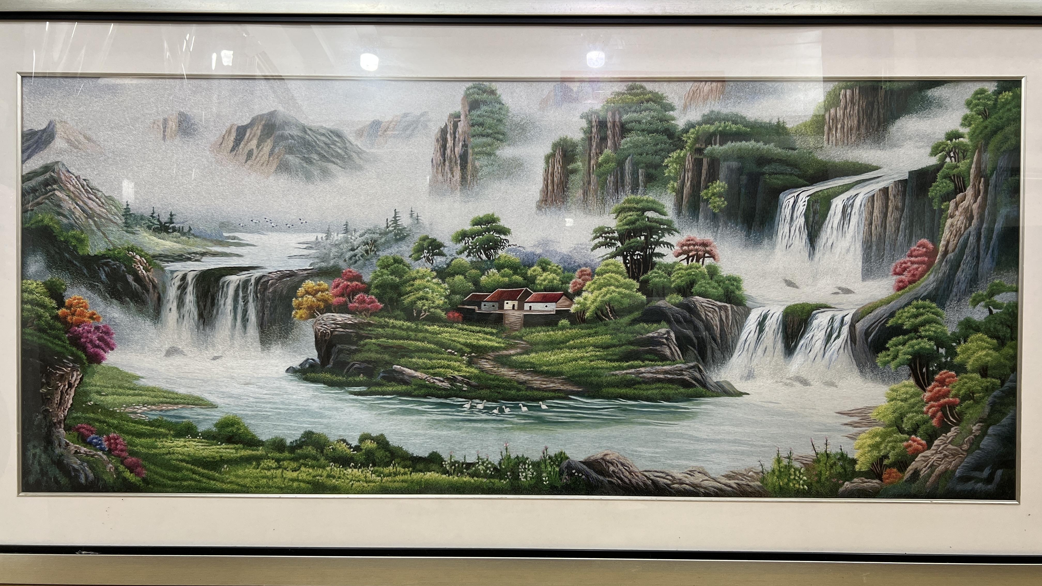 【聚宝盆】纯手工刺绣客厅背景挂画苏绣精品画芯170*70cm