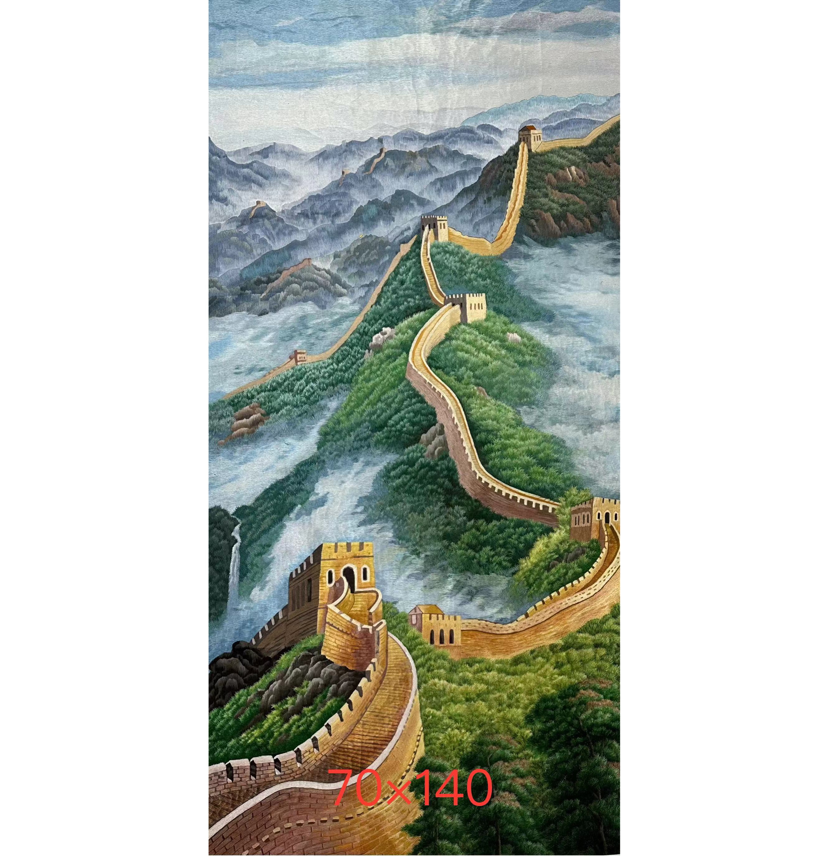 【万里长城】纯手工刺绣玄关挂画苏绣精品画芯70×140cm