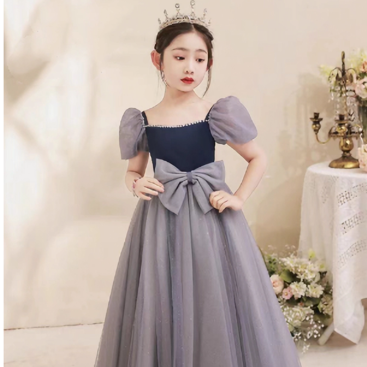 【夜蝶】优雅女童生日气质公主裙儿童走秀主持高贵礼服花童婚礼轻奢
