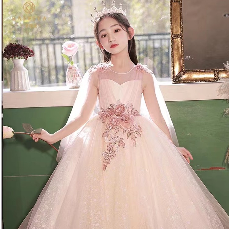 【素雅】长款主持人礼服洋气走秀仙气花童公主裙女童古筝演奏连衣