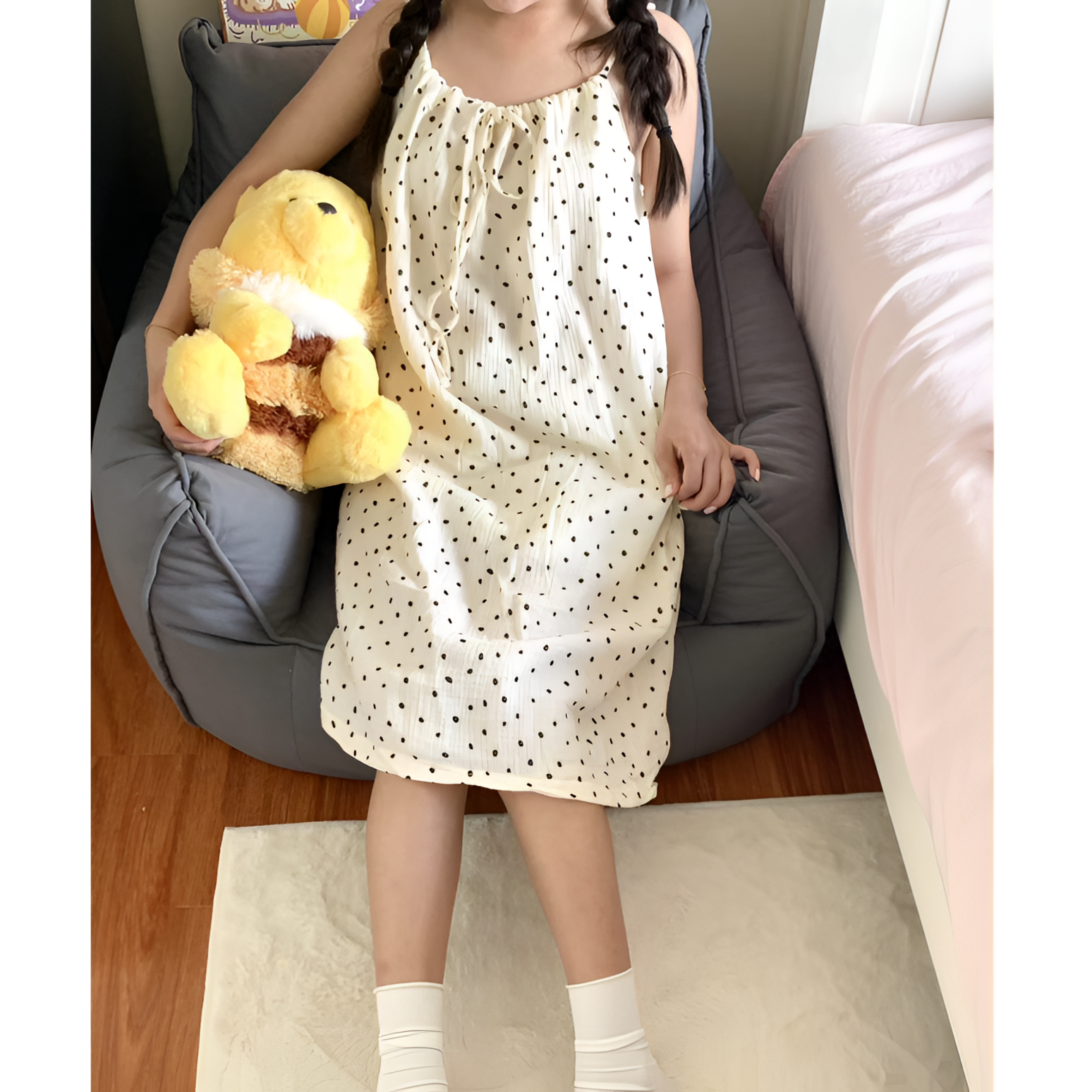 【可调节式睡裙】夏季100%纯棉A类双层棉纱女生宽松睡衣细绳吊带