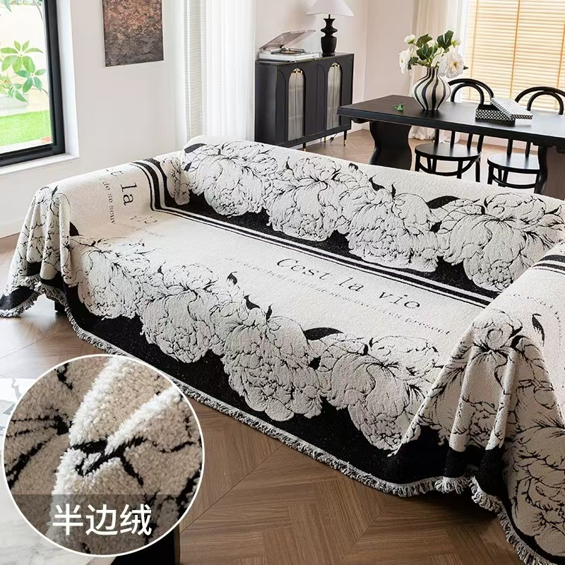 舒棉绒（山茶花）高级感冬季款防猫抓沙发套网红雪尼尔沙发盖巾