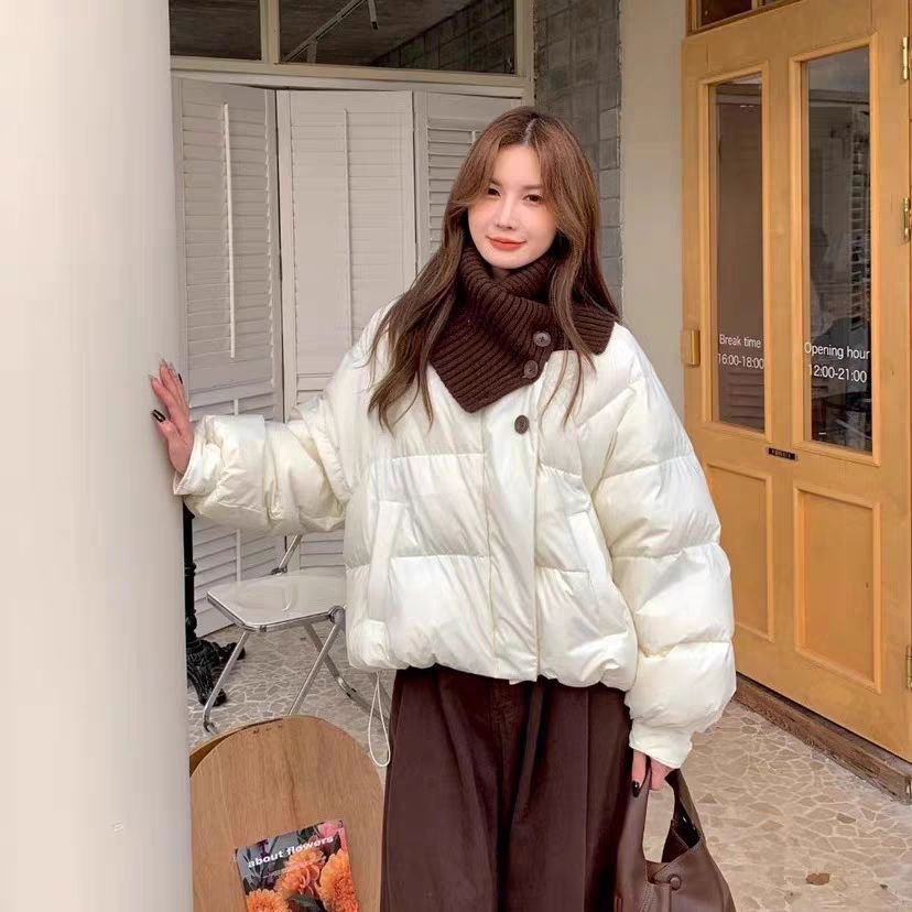 大码女装时尚短款棉服女2023冬季新款微胖MM针织翻领拼接加厚外套
