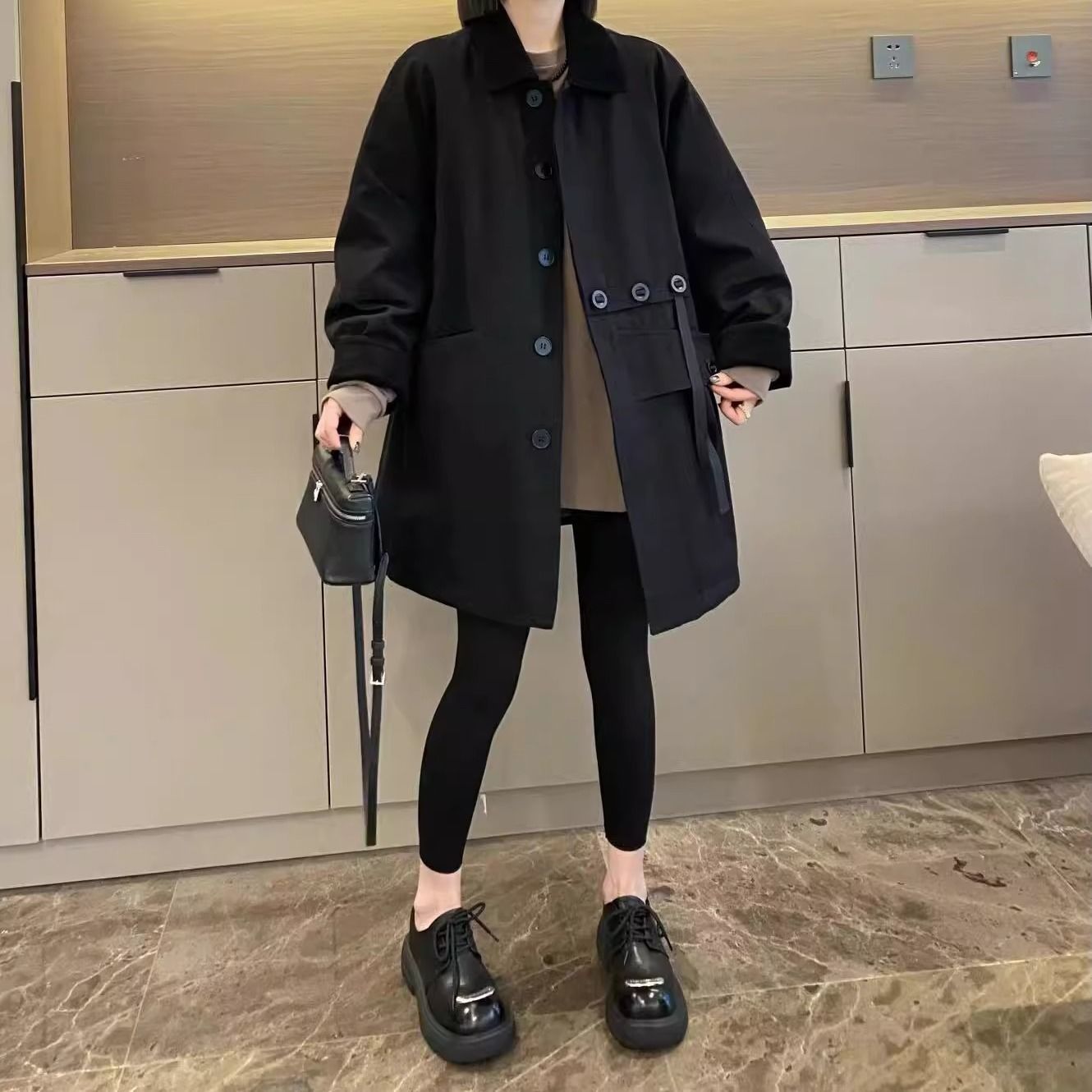 冬季女装2023新款大码风衣外套女英伦风气质宽松酷飒风外套女