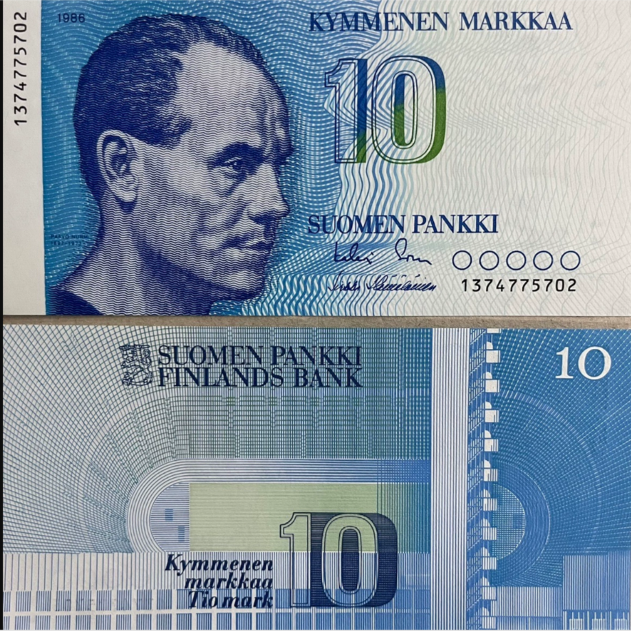 芬兰10马克纸币 外国钱币 1986年 全新UNC P-113
