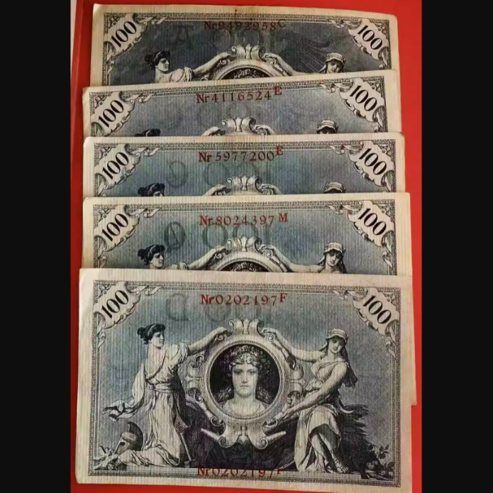 德国早期 1908年100马克红印好品美品纸币 外币欧洲钱币收藏保真