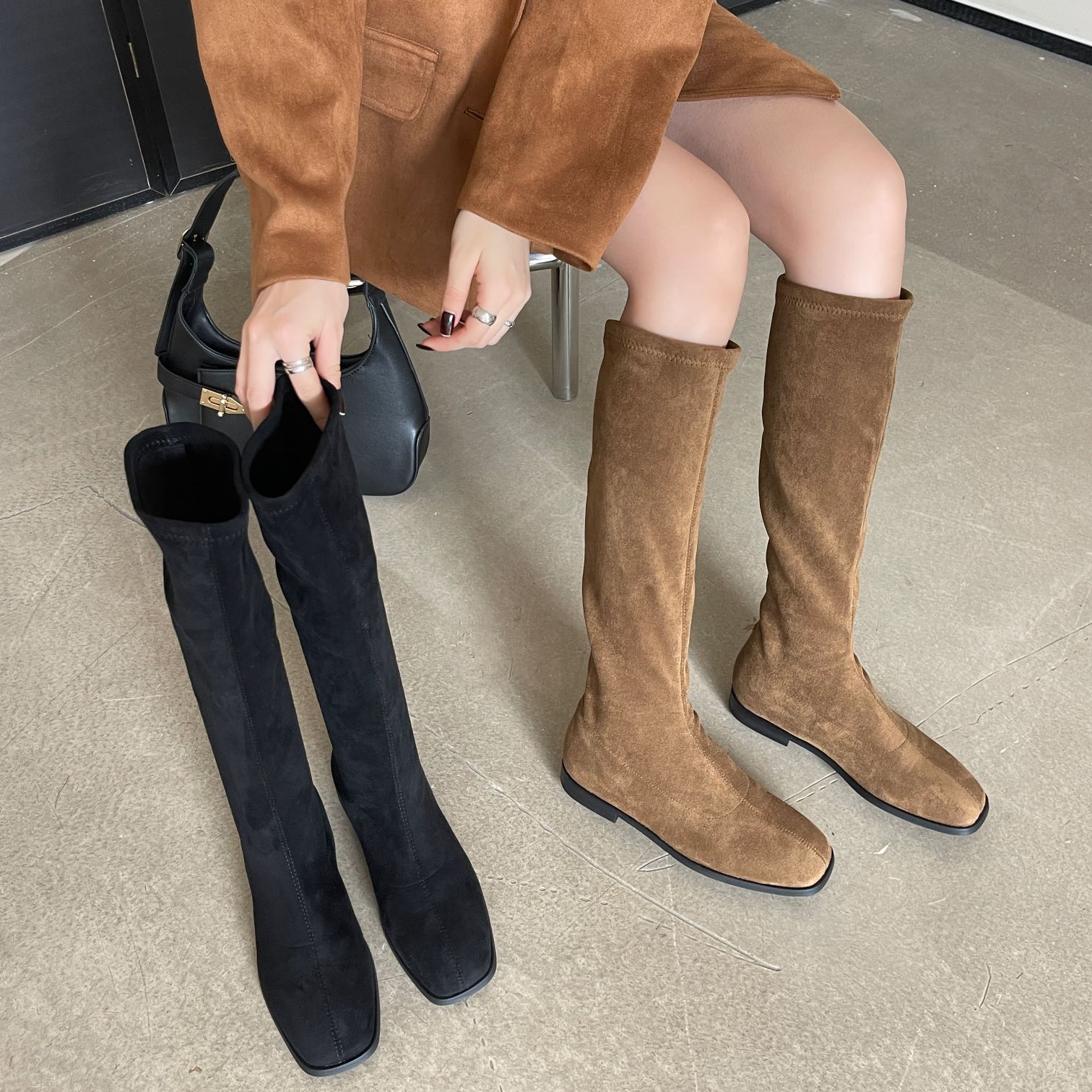 BLXJ 百搭长靴长筒瘦靴春秋网红骑士尖头弹力1888-68