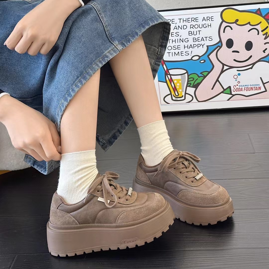 厚底复古增高系带百搭休闲松糕运动鞋2024秋季新款板鞋 LM 6035