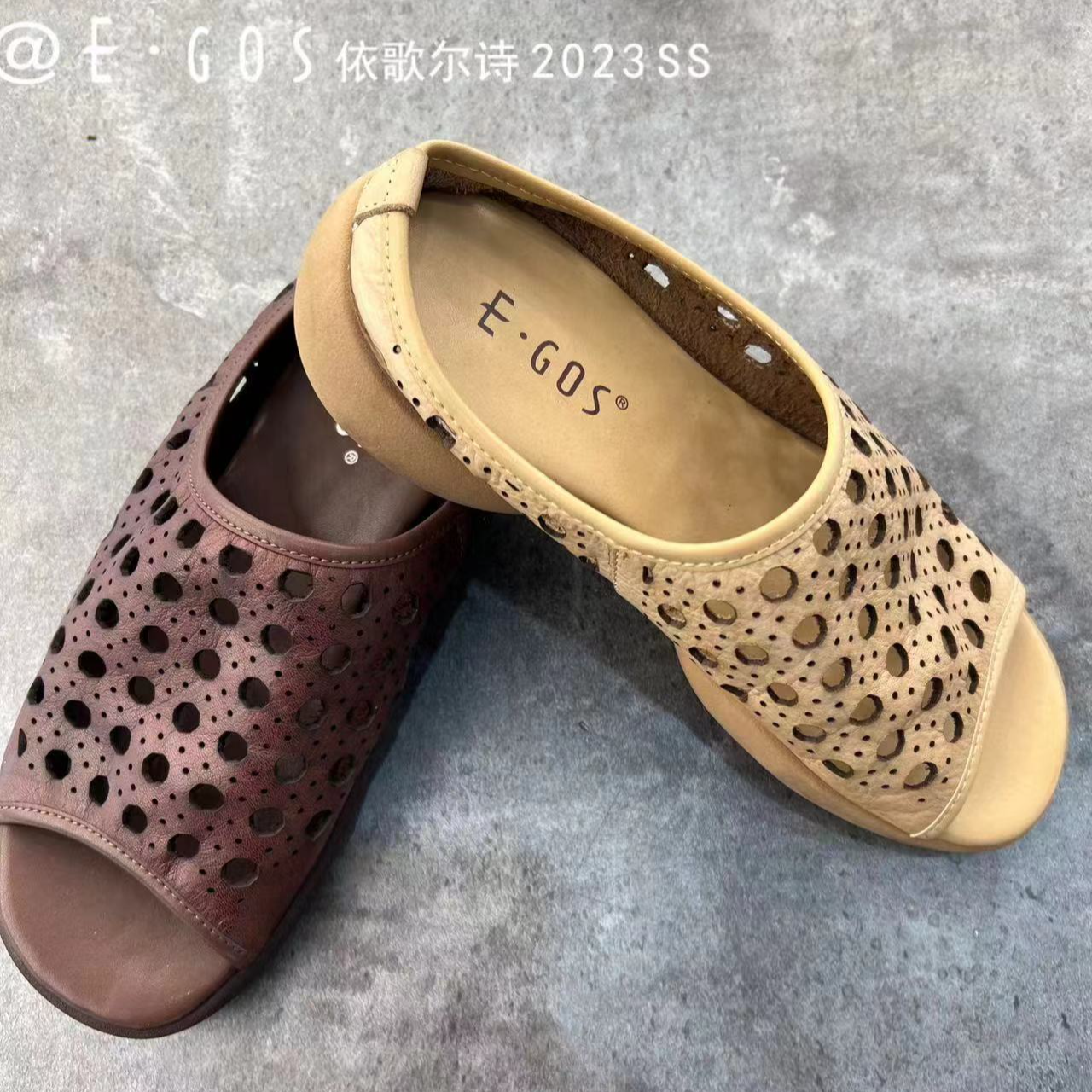 2024年新款夏季透气镂空女真皮休闲舒适凉拖拖鞋 EGES 72989-6