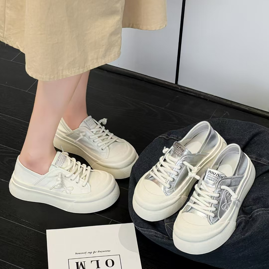 丑萌大头面包鞋女2024秋新款松糕厚底爆款真皮小白板鞋 MSBE 1612