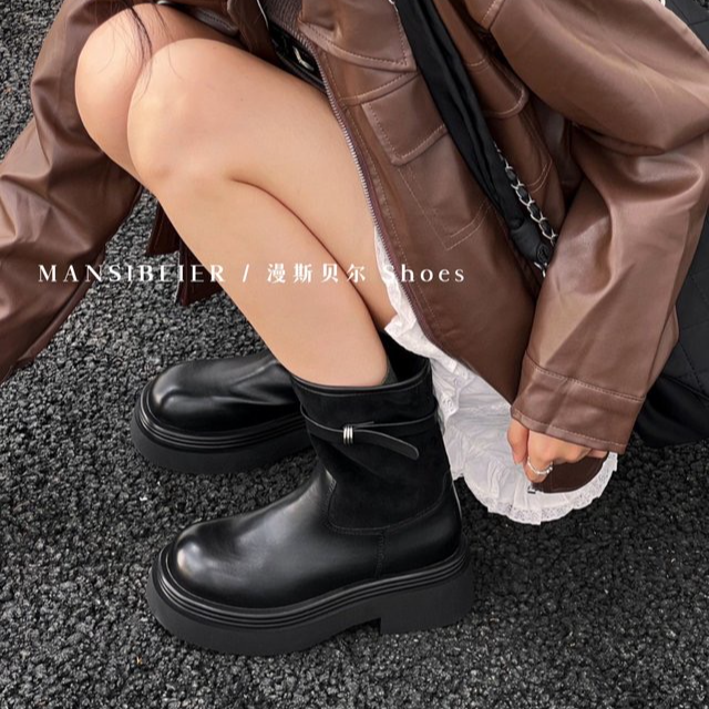 小众设计感中筒高级马丁靴女新款秋冬瘦瘦靴森系厚底短靴863-1