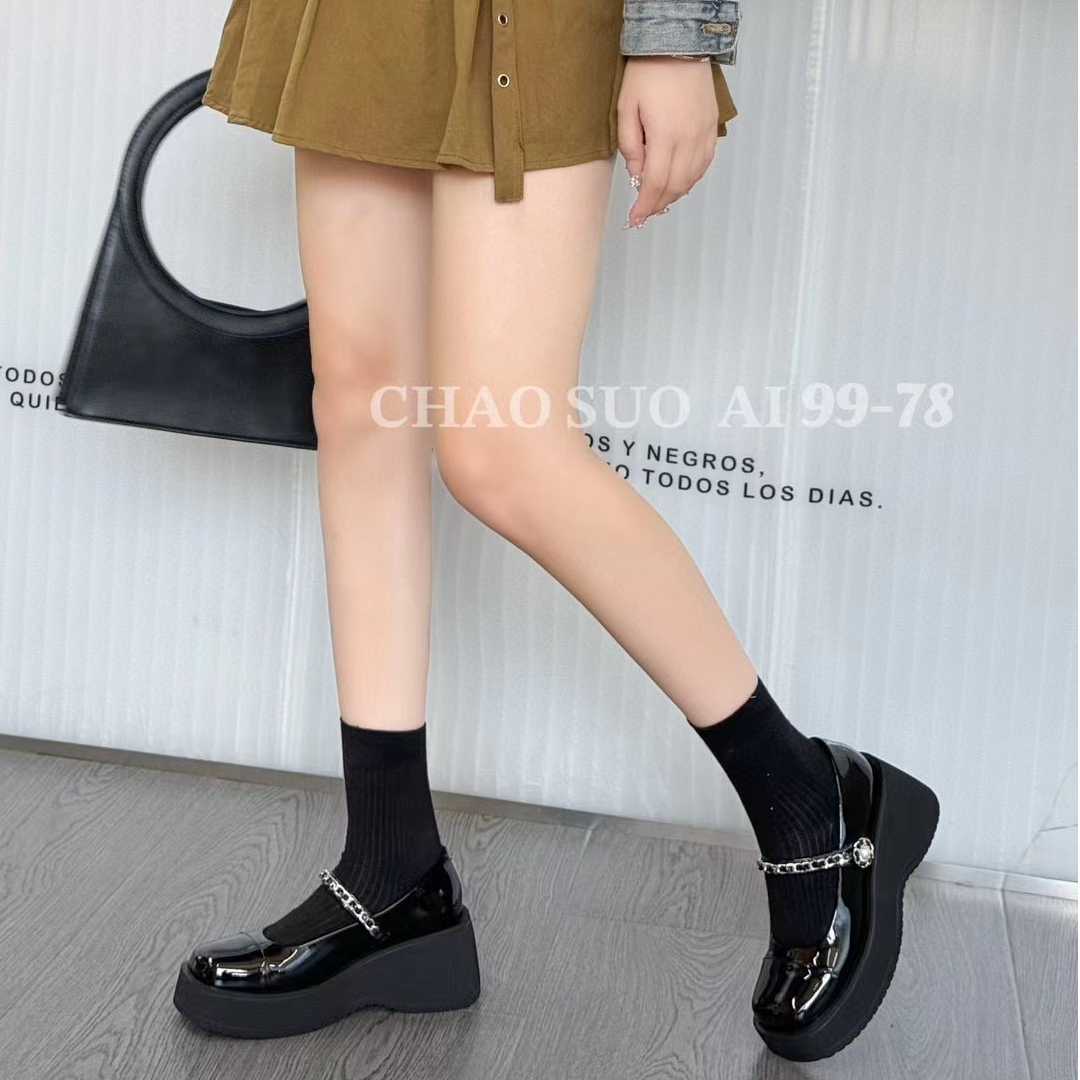 厚底松糕玛丽珍鞋女2024秋季新款配裙子坡跟乐福鞋 CSA  99-78