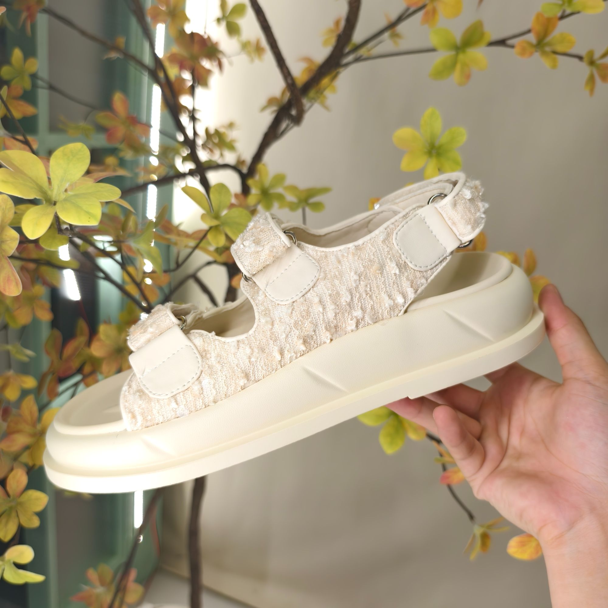 MSBE 小香风凉鞋厚底亮片百搭高级感女神范魔术贴女鞋927