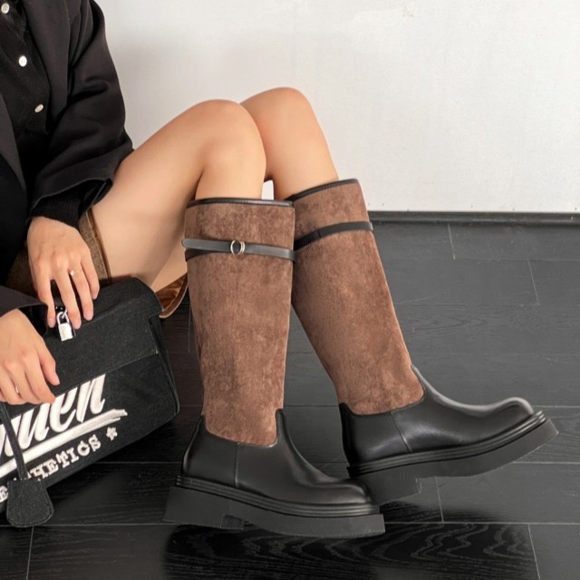 大牌同款.高筒骑士靴女冬季长筒靴小众设计高级感机车靴子863