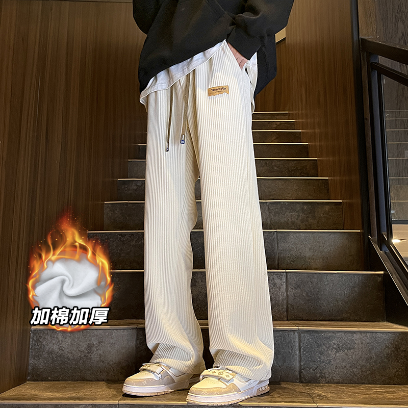 男秋冬裤子保暖加绒加厚雪尼尔面料银狐绒直筒休闲裤男大码运动裤