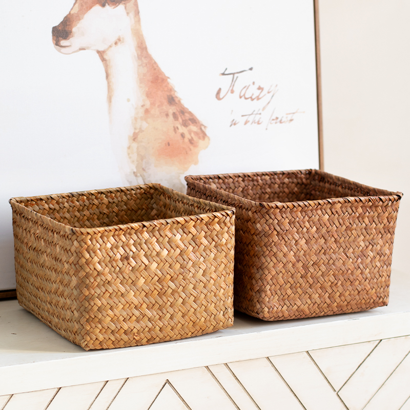 桂味源钥匙篮桌面草编迷你收纳筐床头收纳盒杂物小篮子化妆品收纳