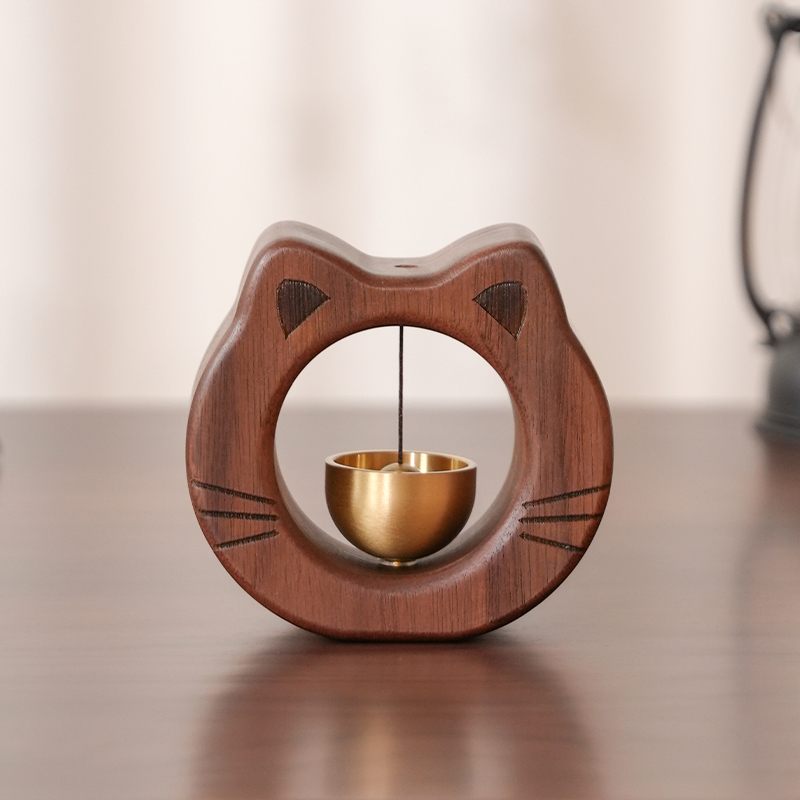 北美黑胡桃招财猫铜铃黄铜纯铜门铃