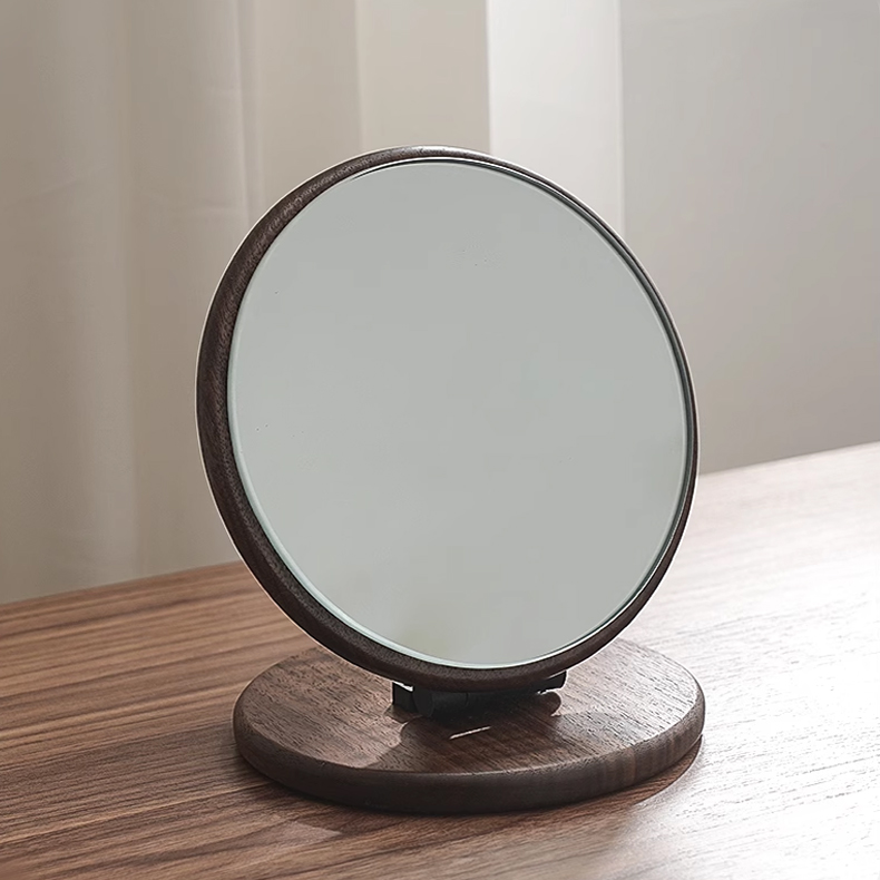 黑胡桃折叠台式便携小镜子家用简约镜子，可立可折叠小镜子复古
