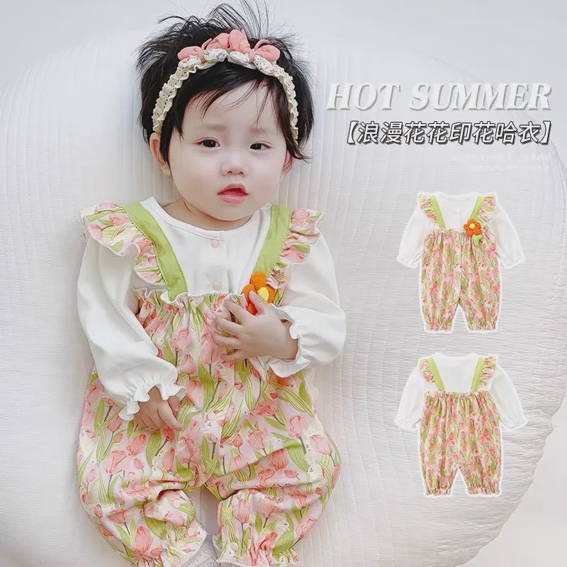 高能感婴儿新生儿女宝宝纯棉连体衣公主满月百天外出衣爬服超洋气