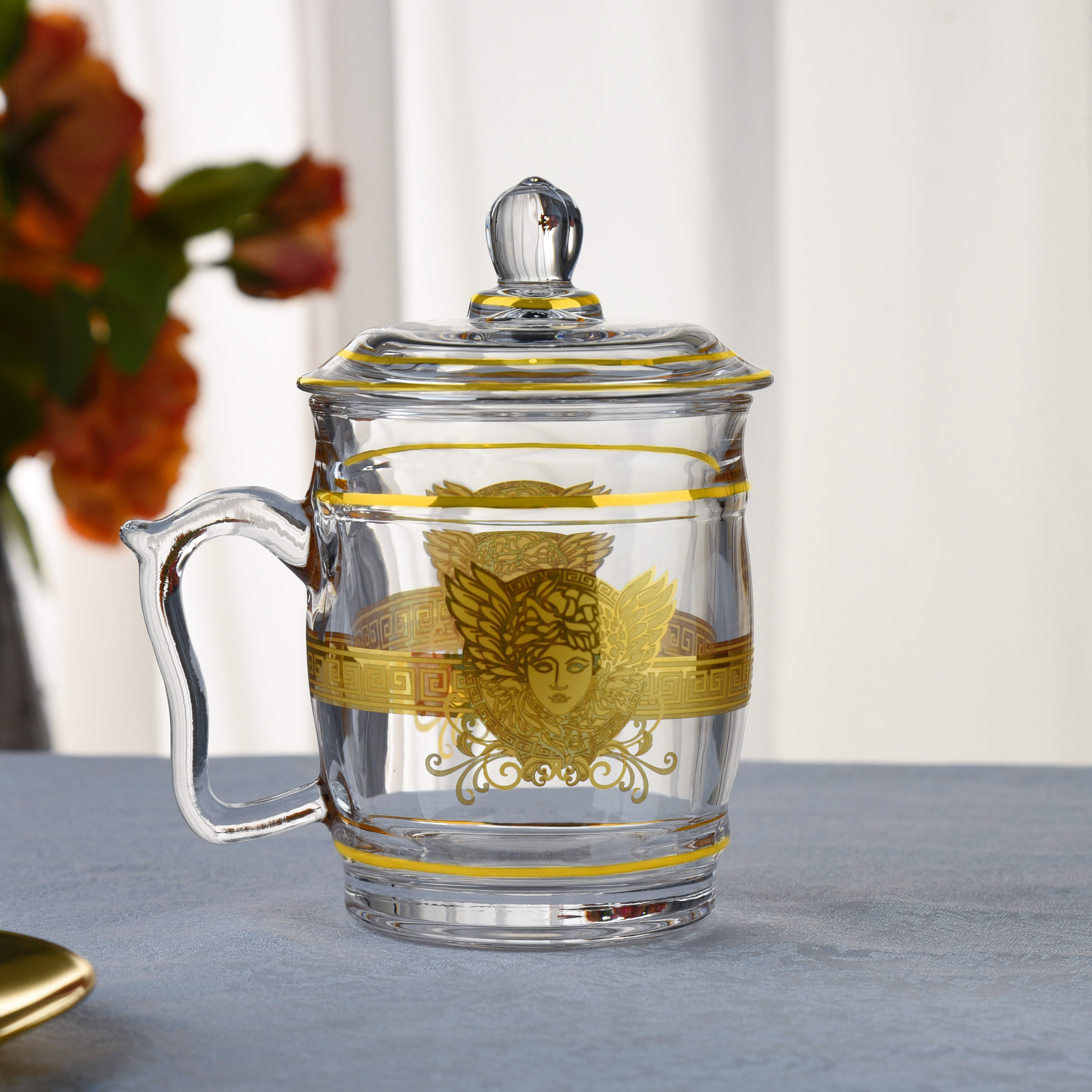 真金美杜莎男士茶饮盖杯 喝水耐热茶杯水杯 创意家用会议杯办公杯