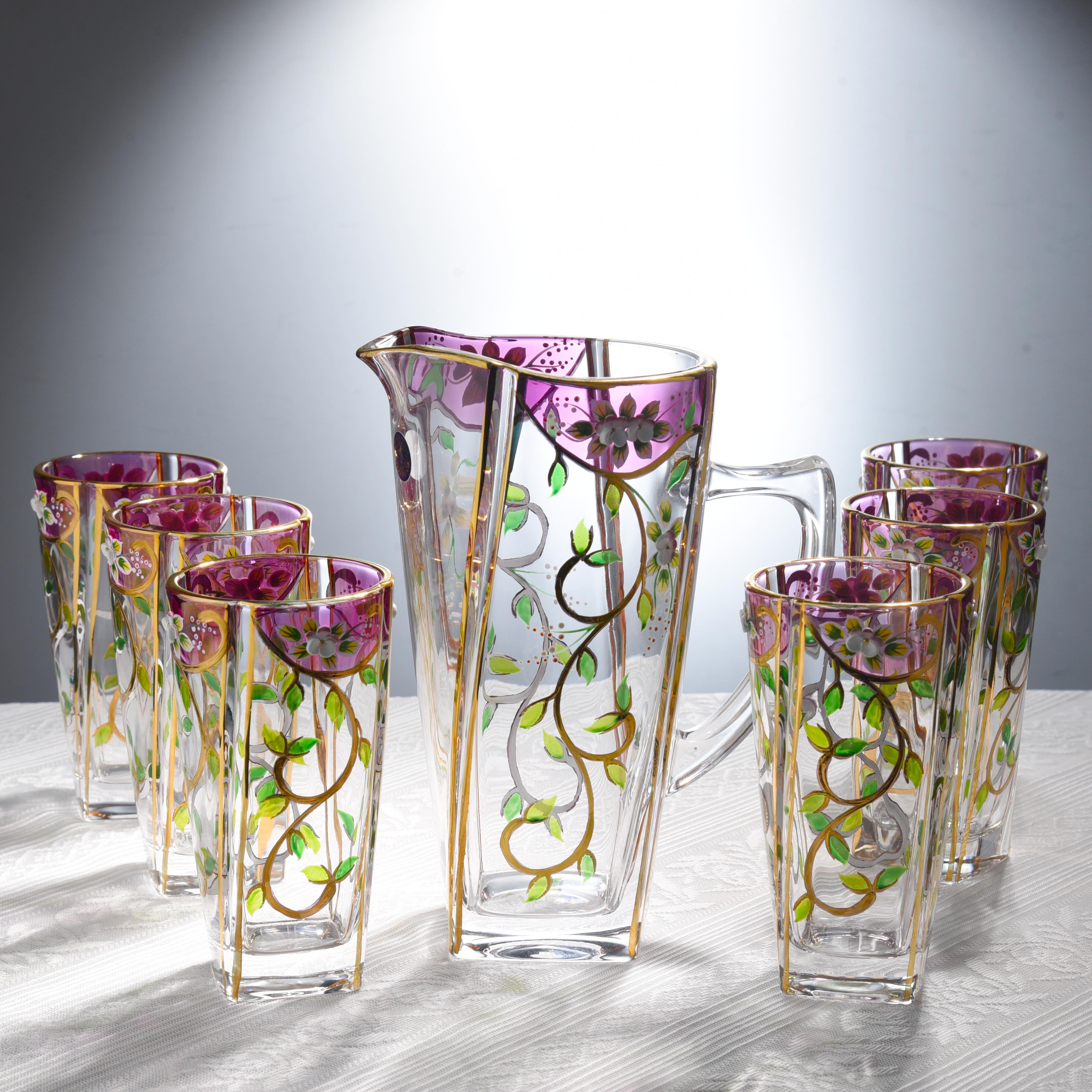 【金像】四方形ins水具(1壶6杯)+意大利黄金(紫色)家用创意简约耐热