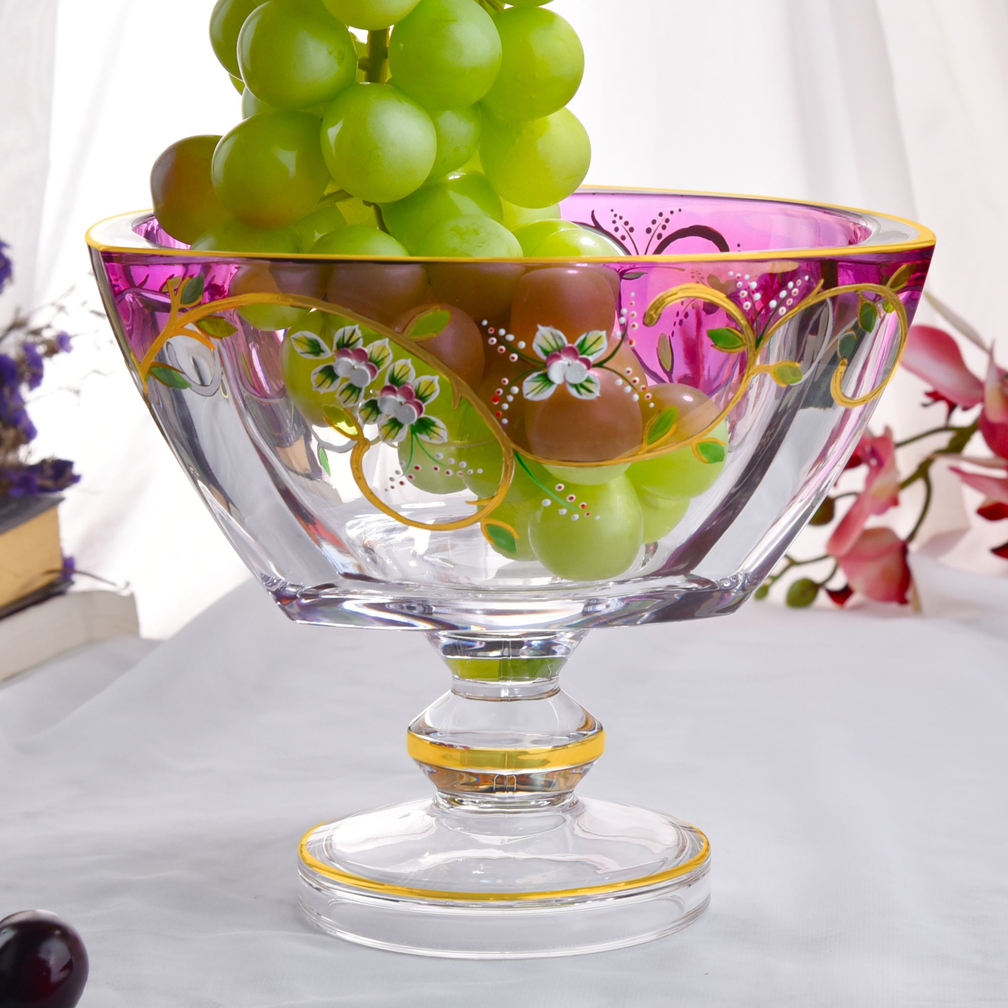 【金像】 D240 金字塔博物馆级别带脚果斗 意大利黄金（紫色）+珐琅花