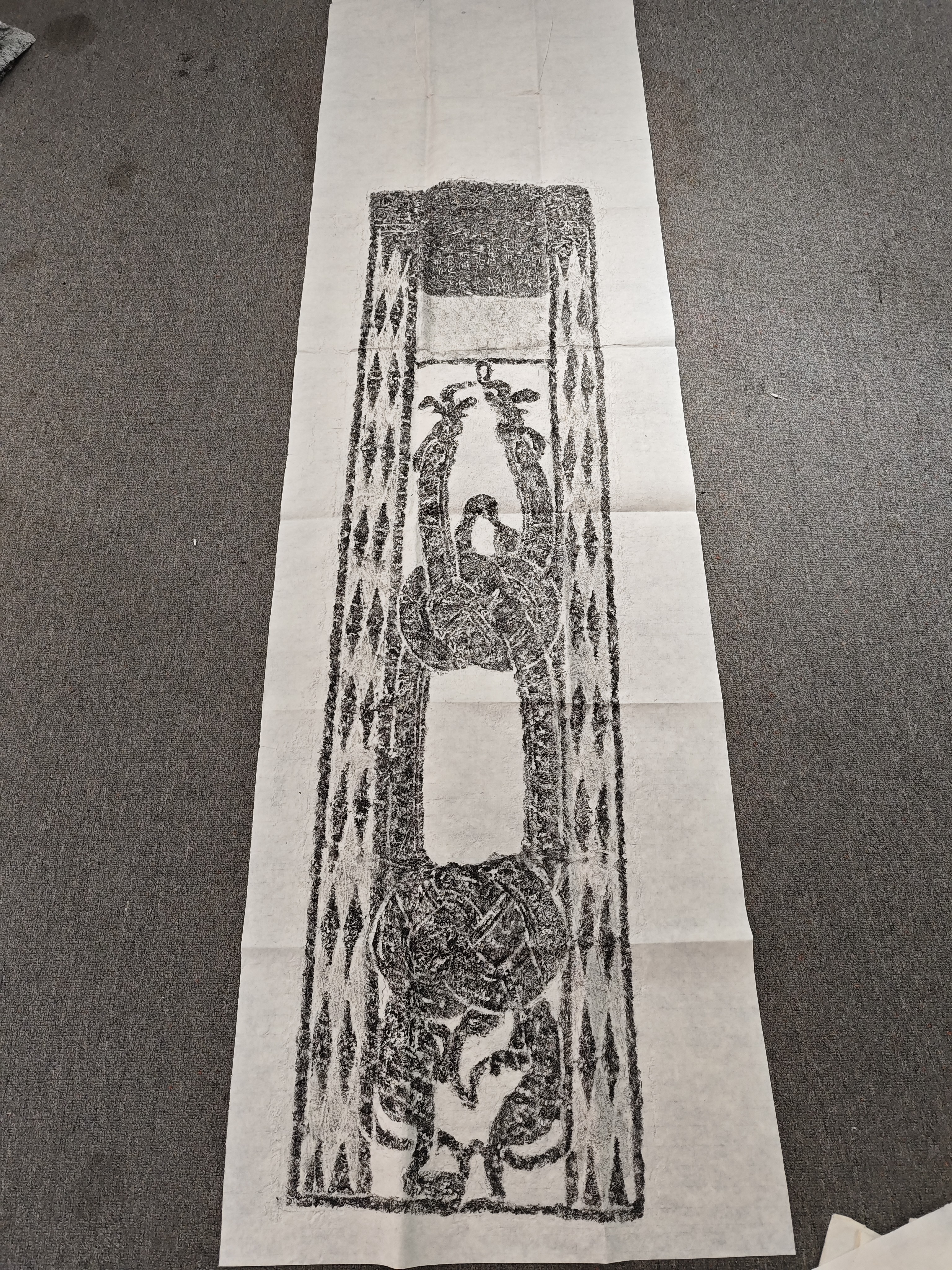 双龙汉阙带文字汉画八尺竖幅