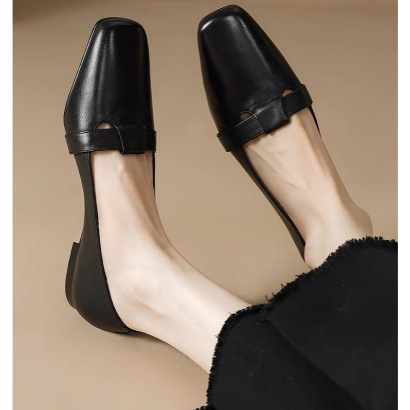 2024真皮平底单鞋女低跟通勤秋款新款一脚蹬百搭软底单鞋乐福鞋