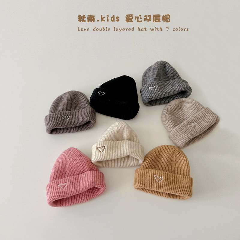 韩式儿童帽子秋冬2023新款多巴胺ins爱心保暖宝宝毛线帽百搭加厚
