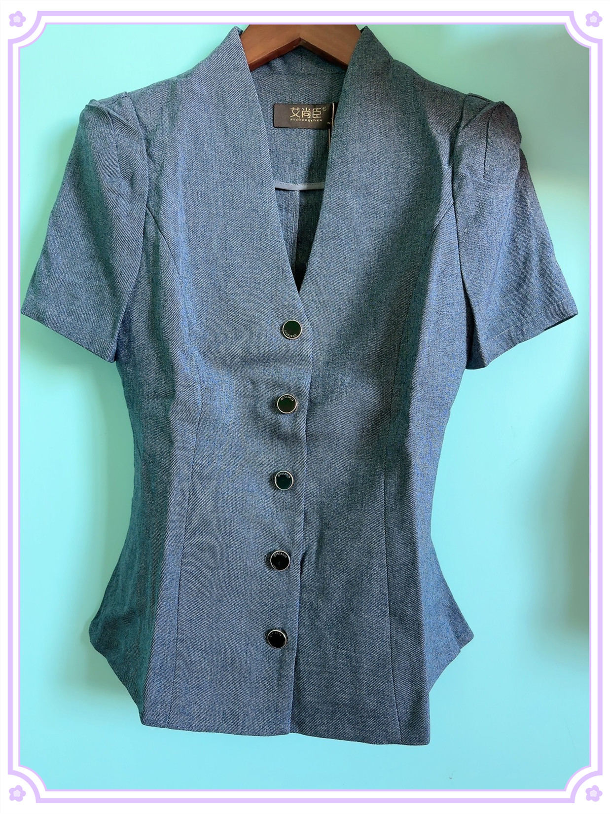艾尚臣专柜职业女装夏季西装短袖气质淑女风时尚女款蓝色休闲西服