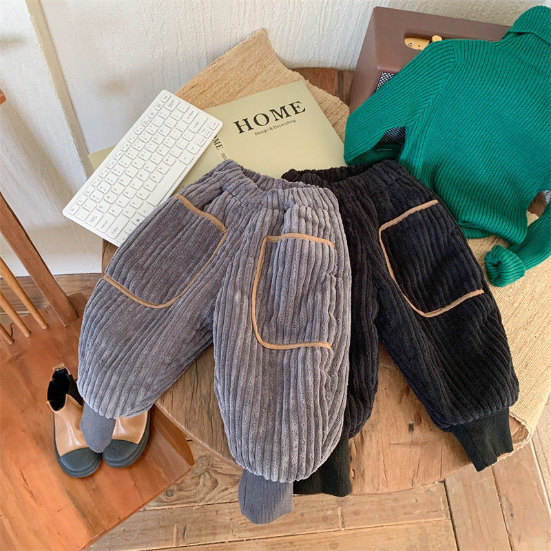 男童加绒裤子中小童冬季夹棉加厚羊羔绒保暖宝宝一条过冬灯芯绒裤