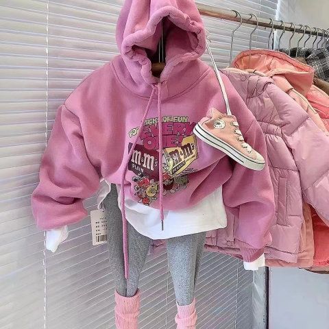 女童加绒卫衣冬装2023新款洋气儿童网红卫衣上衣小女孩韩版打底衫