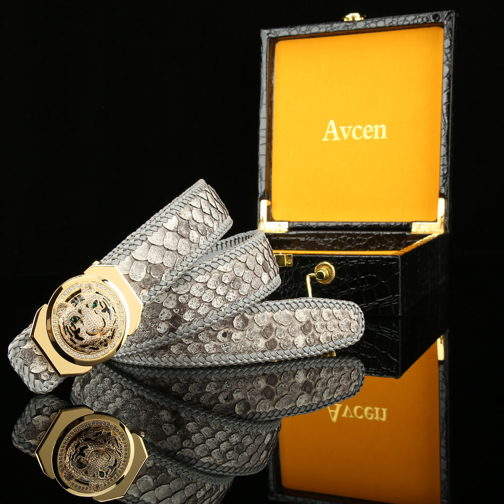 新款老虎头皮带男蛇纹皮真皮腰带商务时尚百搭牛皮板扣打孔裤带潮