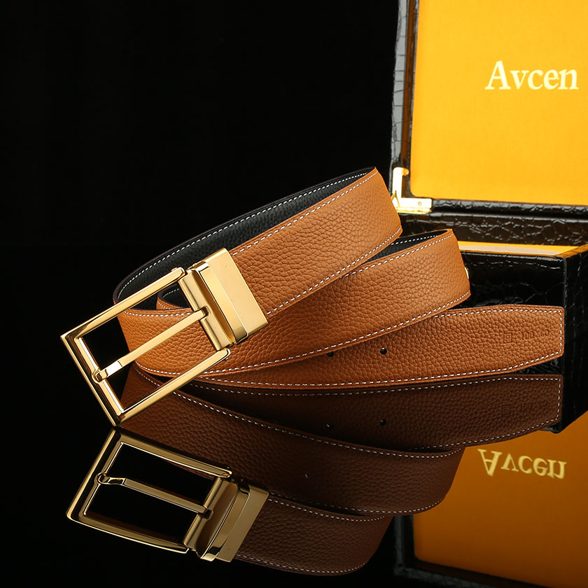 新款不锈钢针扣牛皮腰带男士皮带真皮商务百搭时尚潮流牛皮裤腰带