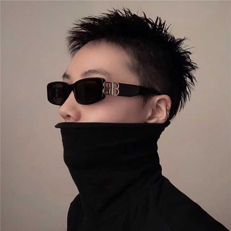 欧美风双B字个性法式小众潮酷墨镜方形复古ins偏光太阳镜小红书