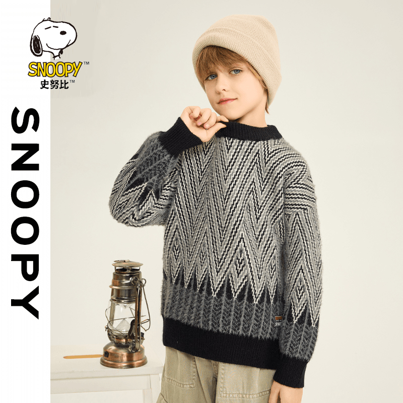 Snoopy/史努比2025春季新款男童毛衣儿童中大童仿貂毛加厚针织衫