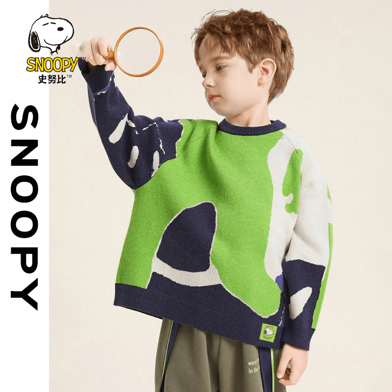 Snoopy/史努比【断码福利】儿童毛衣2024冬款针织复古撞色男女童装