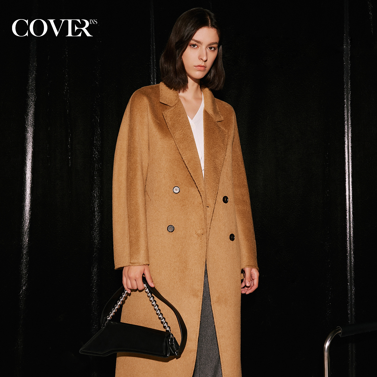 COVERINS冬美拉德双色定纺骆驼绒廓形大衣