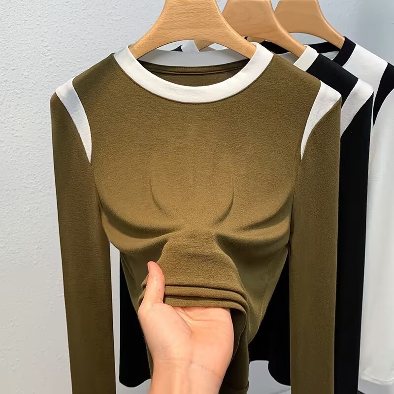 SPW私品味德绒自发热软糯秋冬时尚撞色打底衫女 22C37