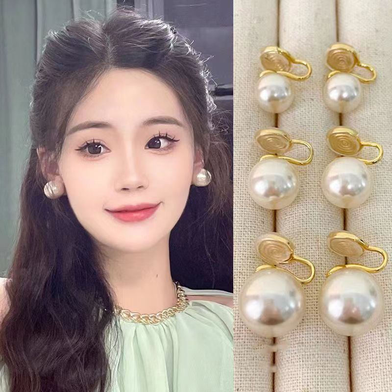 方圆脸百搭珠珠耳夹女无耳洞耳钉蚊香盘女2025新款潮名媛气质耳夹