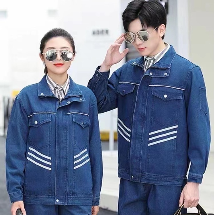 加厚牛仔电焊工作服套装男女款防烫耐磨多口袋焊工厚款劳保服