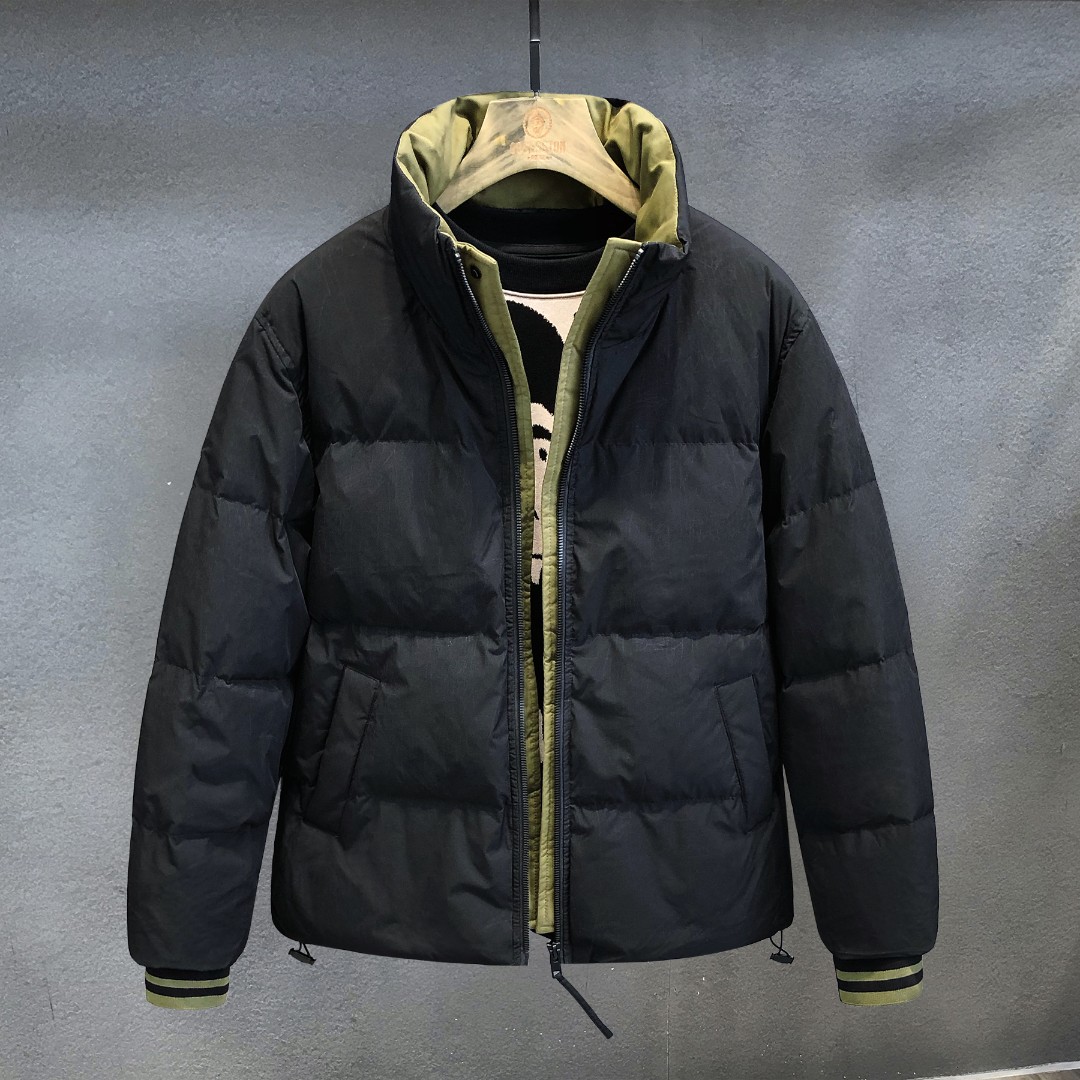 高级感撞色立领羽绒服2023秋冬新款保暖加厚时尚假两件男士面包服