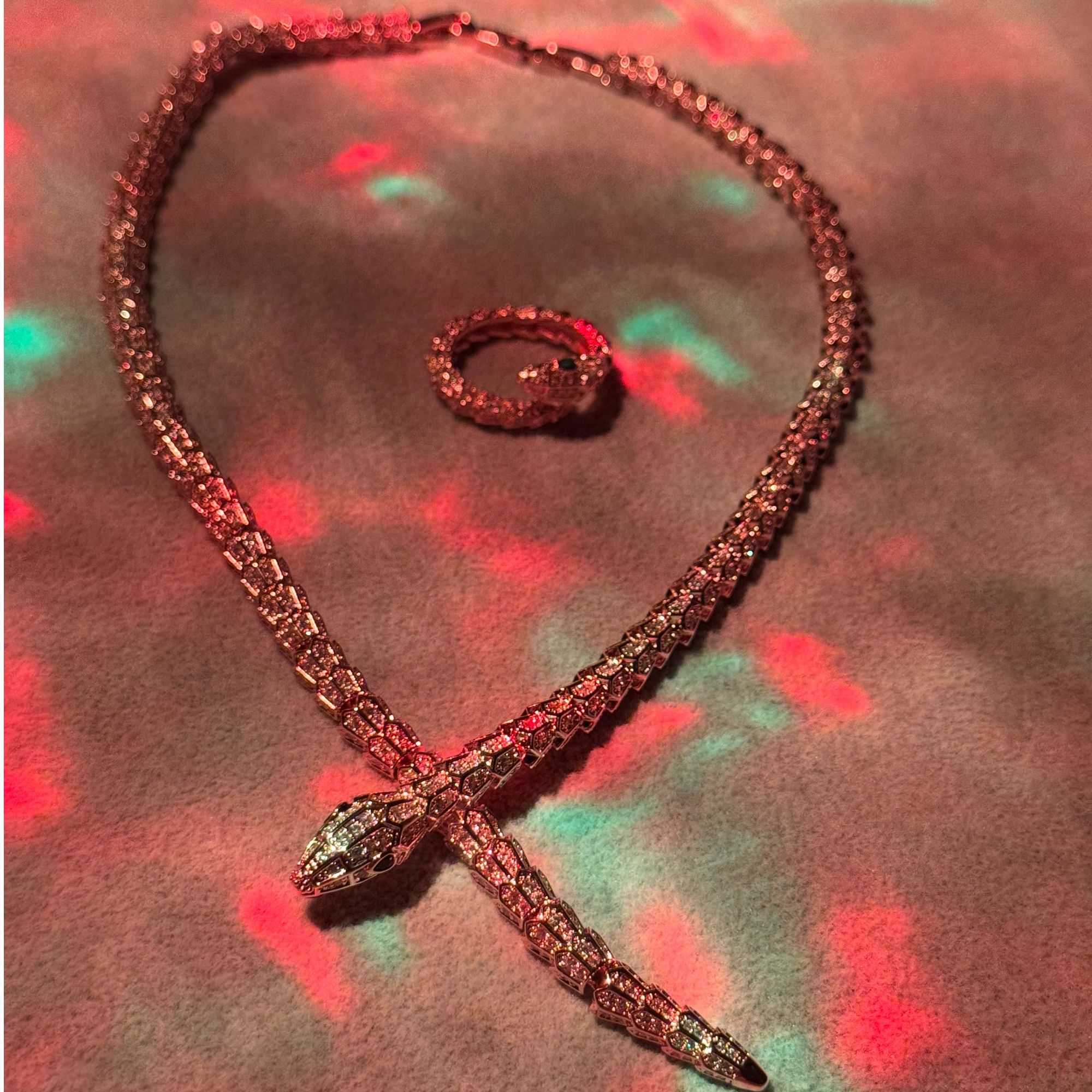 铜合金锆石项链 2024爆款蛇头项链时尚满钻银色金色镶嵌