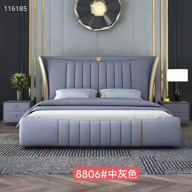 轻奢简约家用真皮主卧室免洗软体床可定制高箱储物