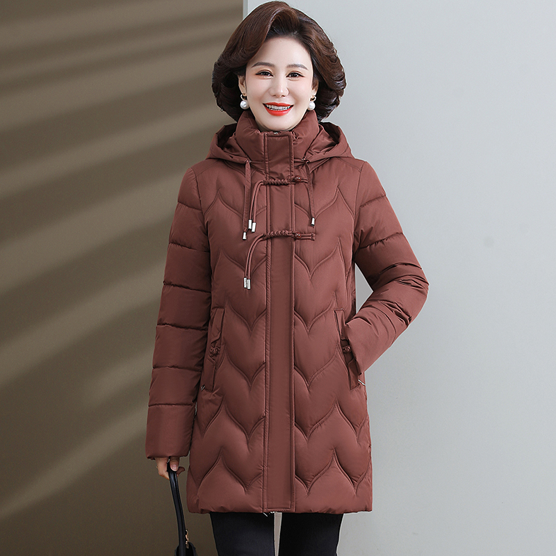 中年妈妈棉衣冬季新款中长款妈妈棉袄厚款宽松洋气大码棉服外套女