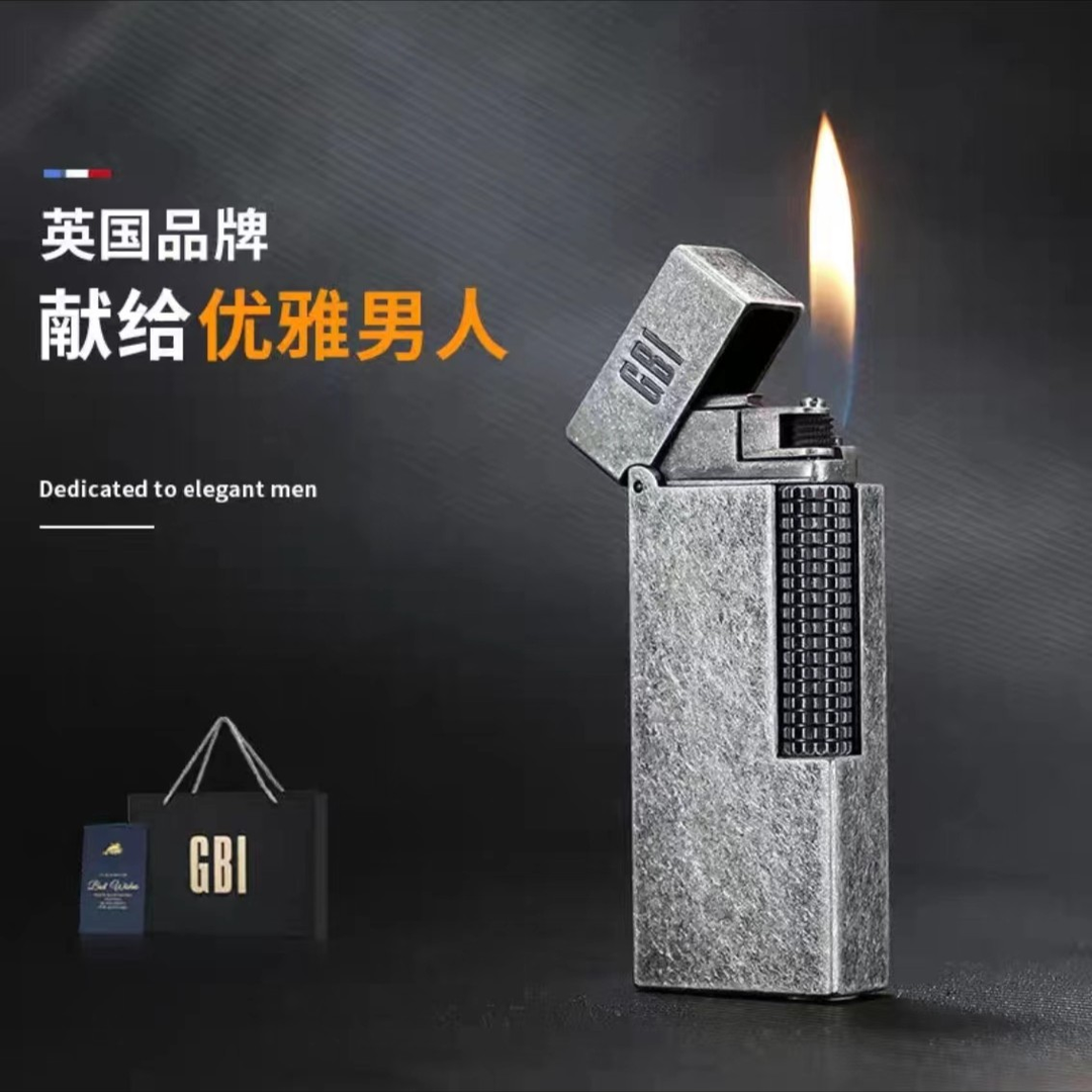 英国GBI大船【罗马古银】窄版打火机高档黄铜男士经典侧滑复古个性