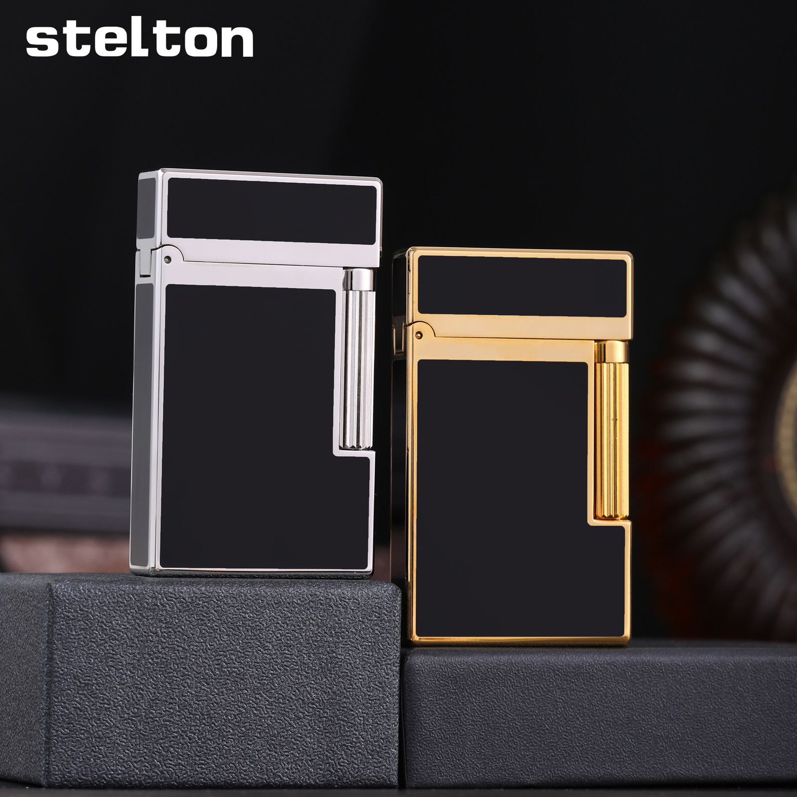 Stelton原装烤漆钢琴漆黑金朗声充气打火机高档复古送男友