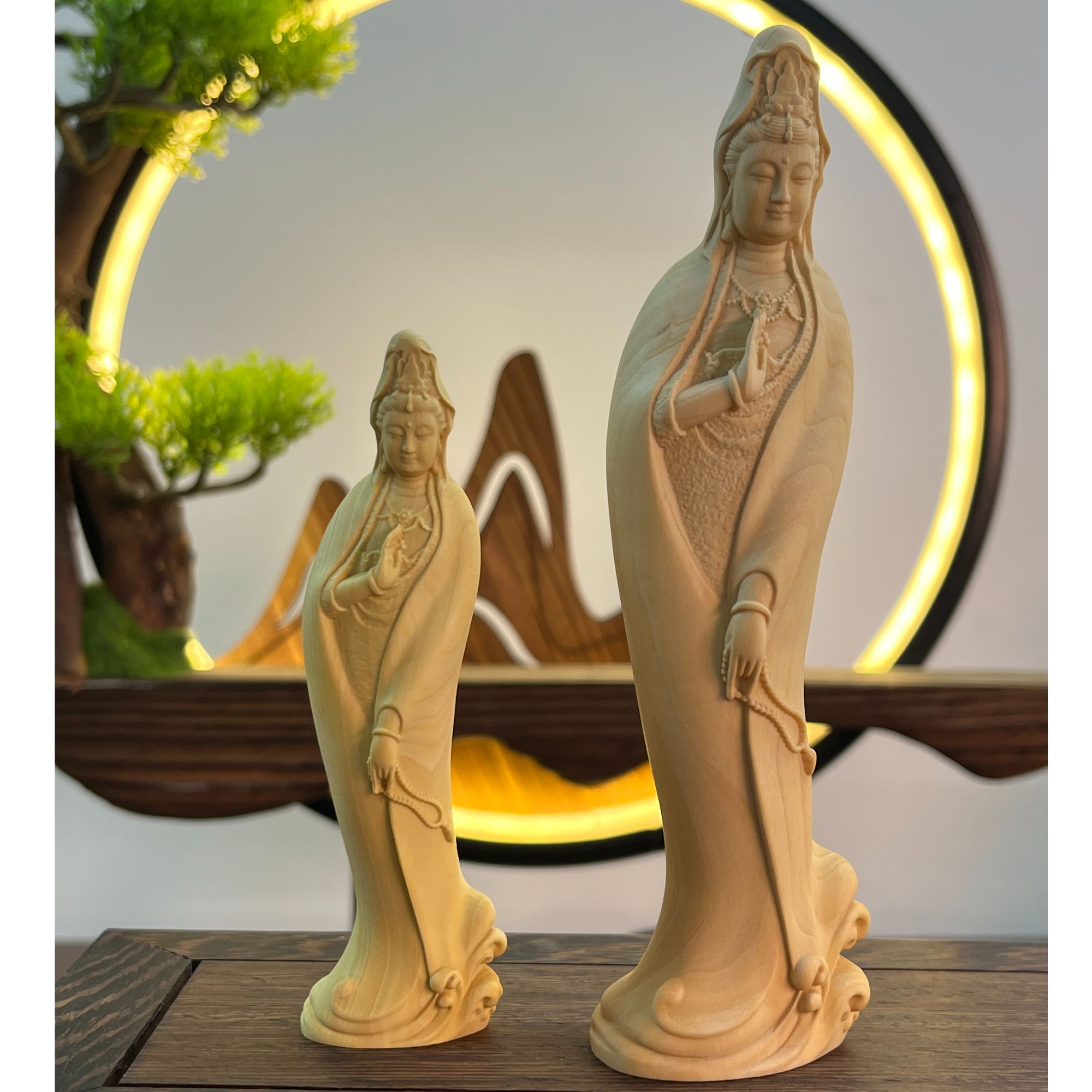 温州非遗黄杨木雕观音摆件10公分14公分