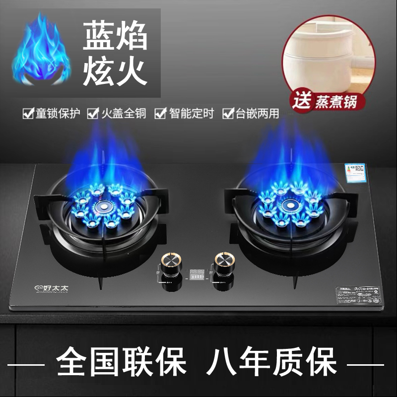 两用蓝焰智能9腔大火力双猛火带定时童锁功能猛火双灶燃气灶具
